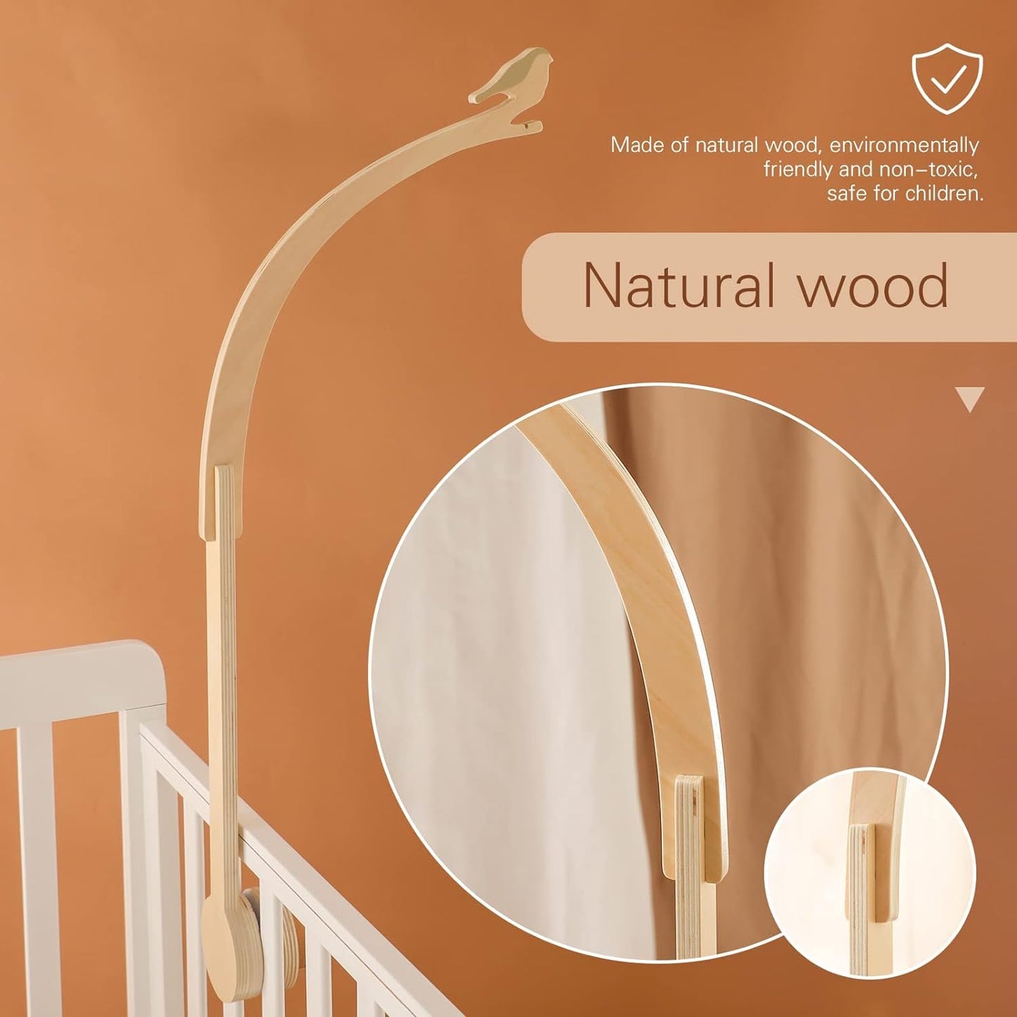 Bird Shape Crib Mobile Arm, 30 Inch Baby Crib Mobile for Boys and Girls, Adjustable Wooden Baby Mobile Holder for Crib, Baby Mobile Hanger, Perfect Nursery Décor and Gift