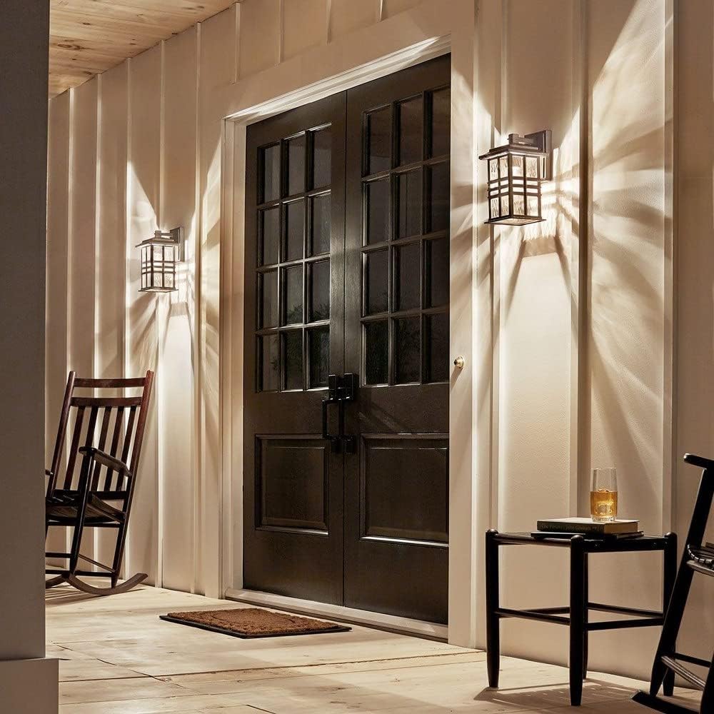 KICHLER Beacon Square 12" 1-Light Outdoor Wall Light with Clear Hammered Glass in Textured Black, for Exterior Doors, Garage, Porch, or Patio (12" x 6.5"), 49829BKT