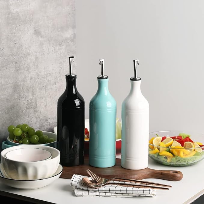 Sweejar Large Ceramic Olive Oil Dispenser Bottle, Opaque Oil Cruet Protects Oil to Reduce Oxidation, Suitable for Storage Oil, Vinegar, Soy Sauce & Other Liquids, Pack of 1, 24 Fl Oz (Turquoise)