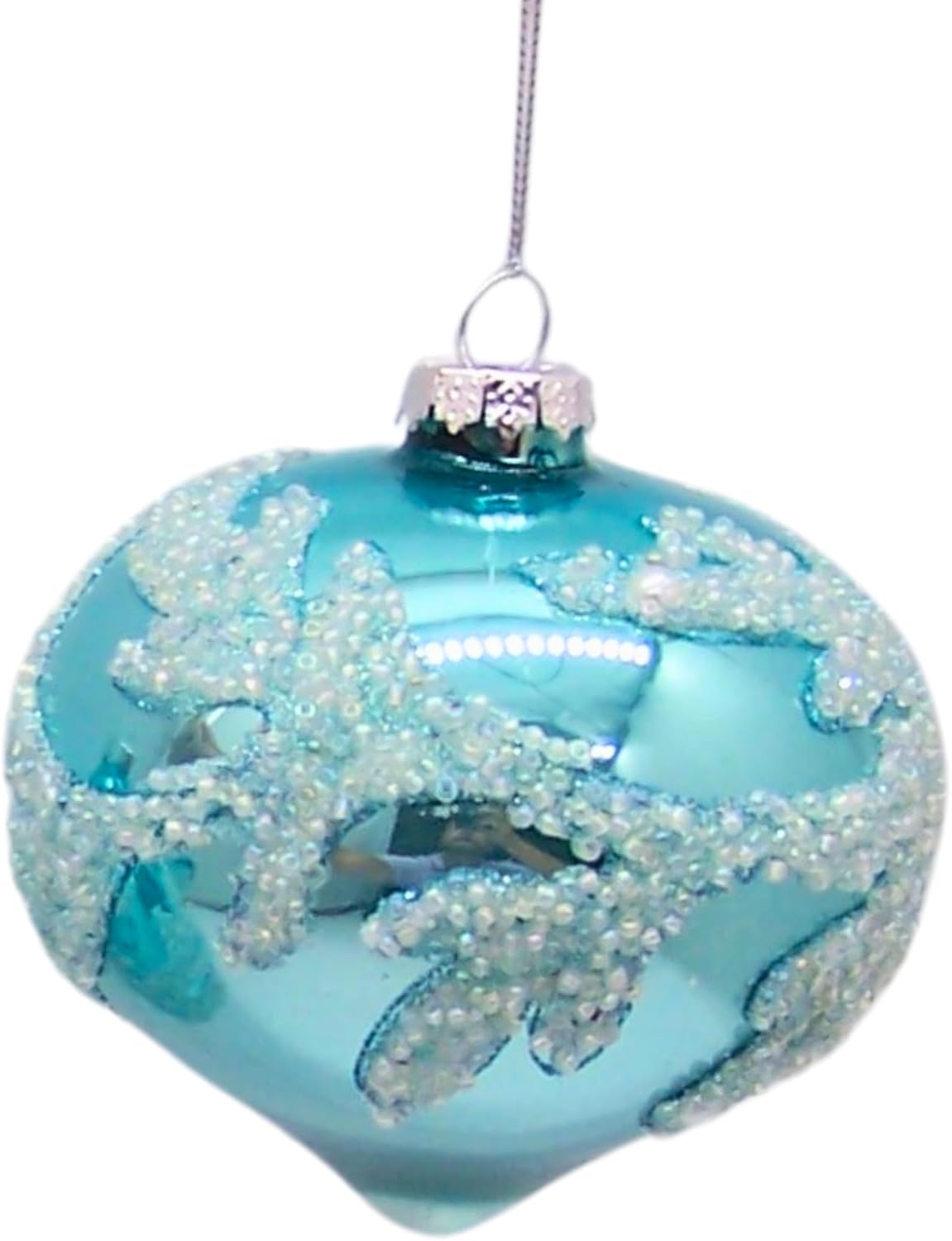 Glittery Blue Glass Coral Christmas Ornaments, Set of 3