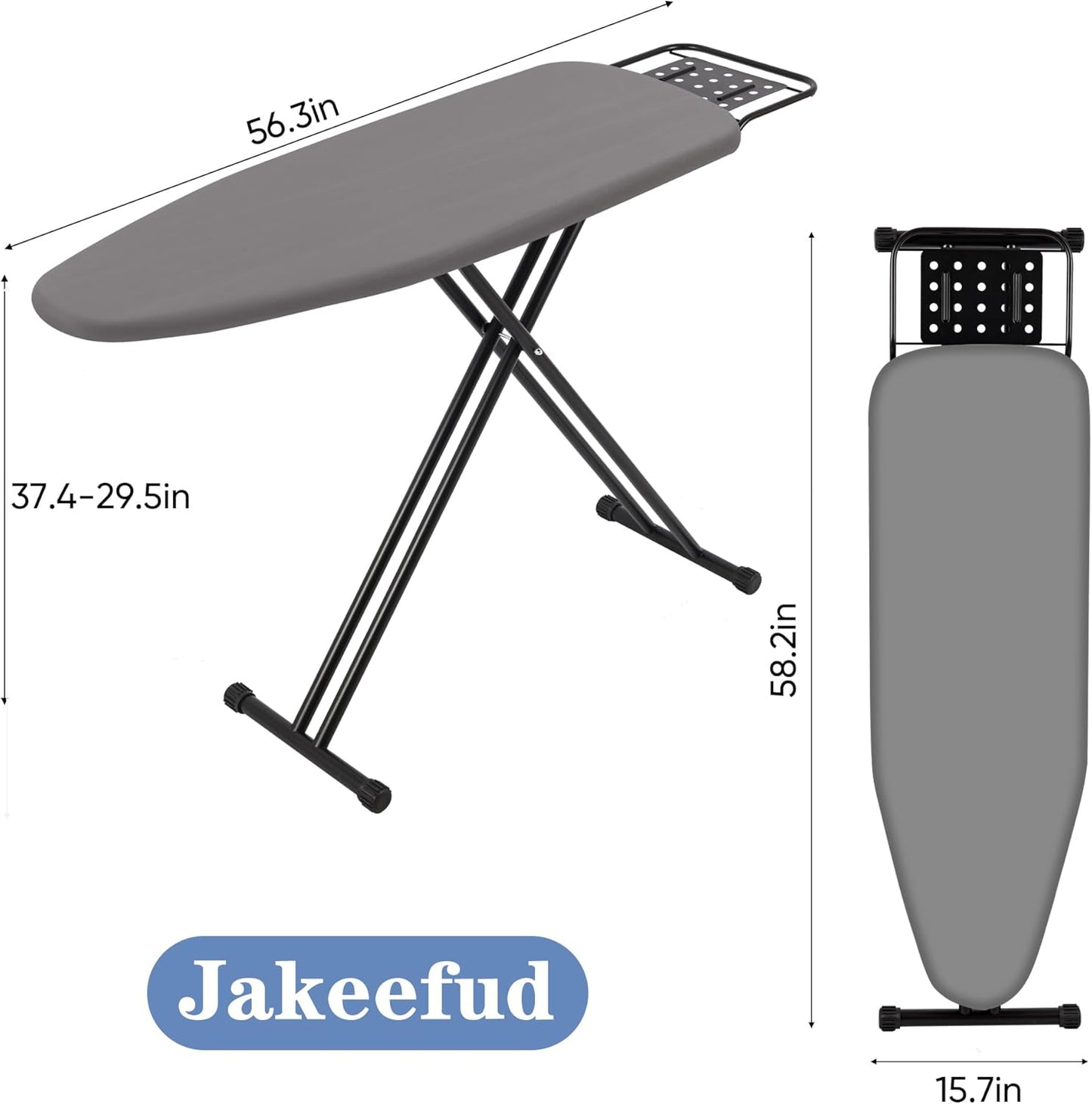 Full Size Ironing Board 47" X 15" with Heat Resistant Cover and Thicken Felt Pad, Safety Iron Rest, Anti-Skid Feet, Height Adjustable, Heavy Duty