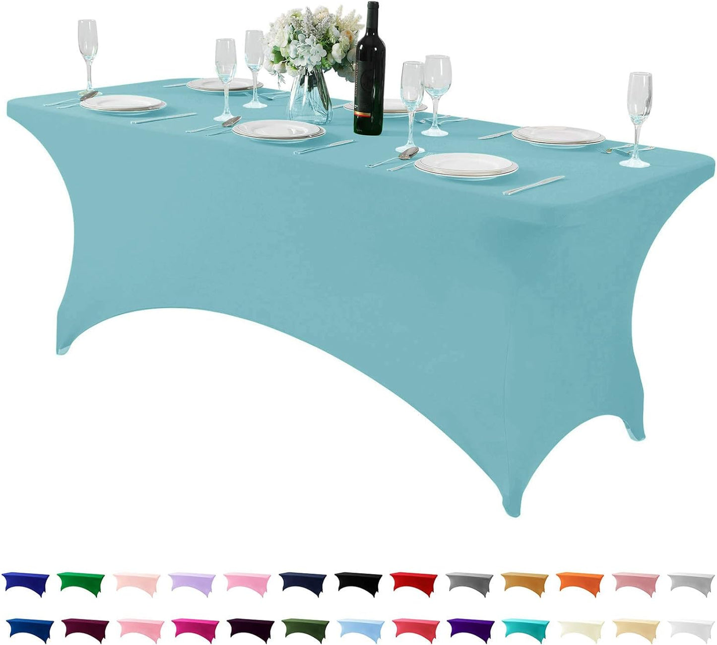 Spandex Table Cover for 6Ft or 4fT or 8ft Table Universal Fitted Stretch Tablecloth for Party, Banquet, Wedding and Events-Aqua