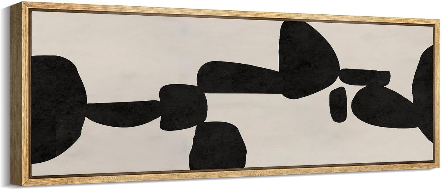 MUDECOR Large Framed Canvas Print Wall Art Modern Abstract Black and White Shapes Antique Retro Fine Art Illustrations Decorative Colorful for Bedroom - 60"x20"