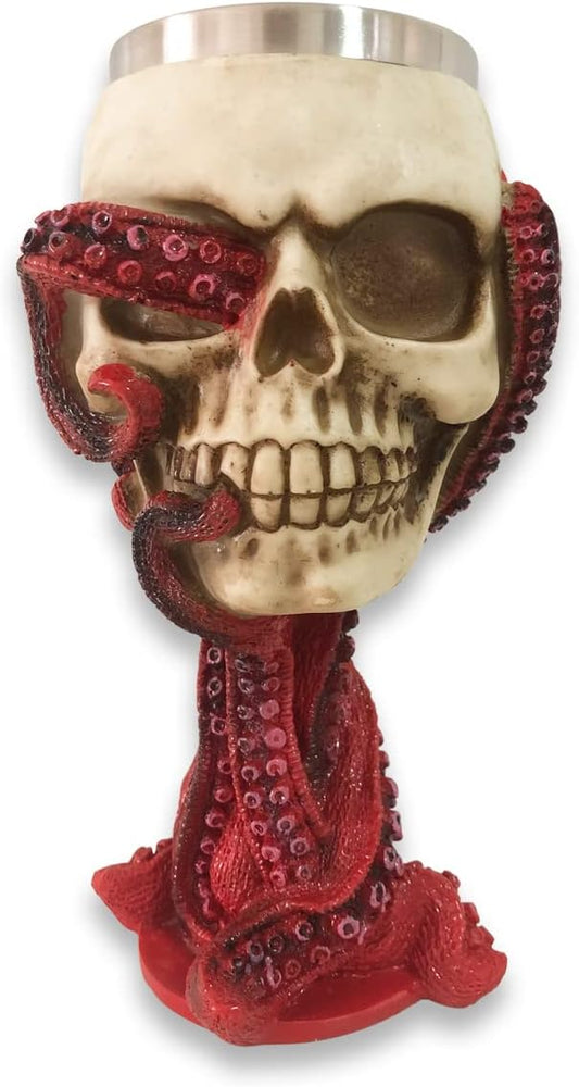 Skull Goblet Chalice Wine Cups Medieval Chalice Skull Cup Stainless Steel 3D Whisky Shot Glasses Realistic Resin Octopus Tentacle Beverage Halloween Drinking Cup Novelty