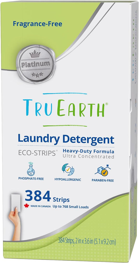 Tru Earth Platinum - Heavy Duty Laundry Detergent Sheets - Up to 768 Loads (384 Count), Fragrance Free - Ultra-Concentrated - Eco-Friendly Laundry Sheets