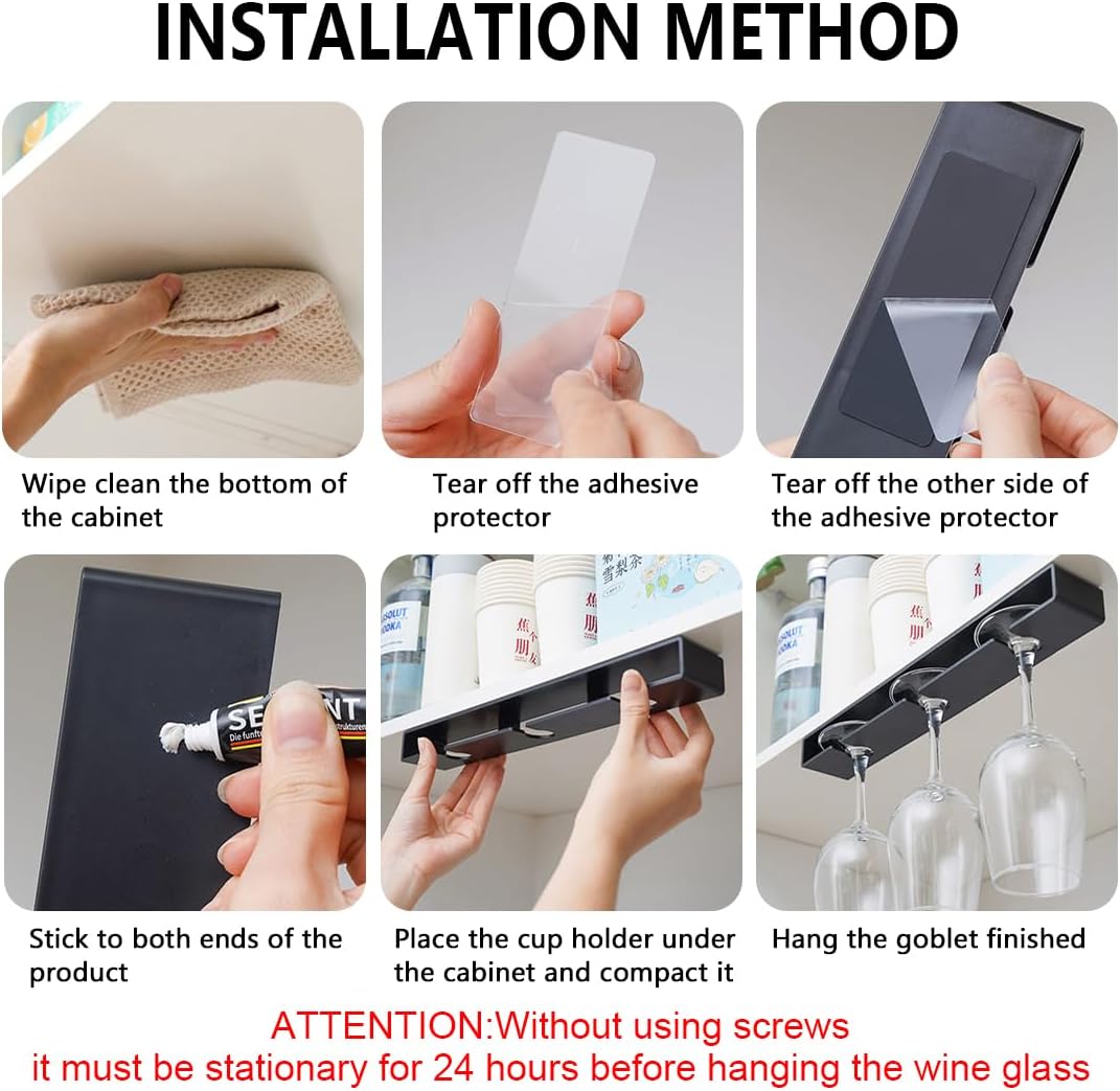 2 Pack Wine Glass Holder,Wine Glass Rack Punch-free Under Cabinet Wine Glass Holder Hanging Plastic Stemware Rack（White）