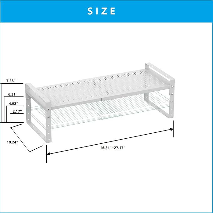 Expandable,Adjustable & Stackable Spice Rack, Cabinet Kitchen Countertop Shelf Organizer,Metal Pantry Storage Shelves - Space-Saving Storage Solution(1Pack/White/Large)