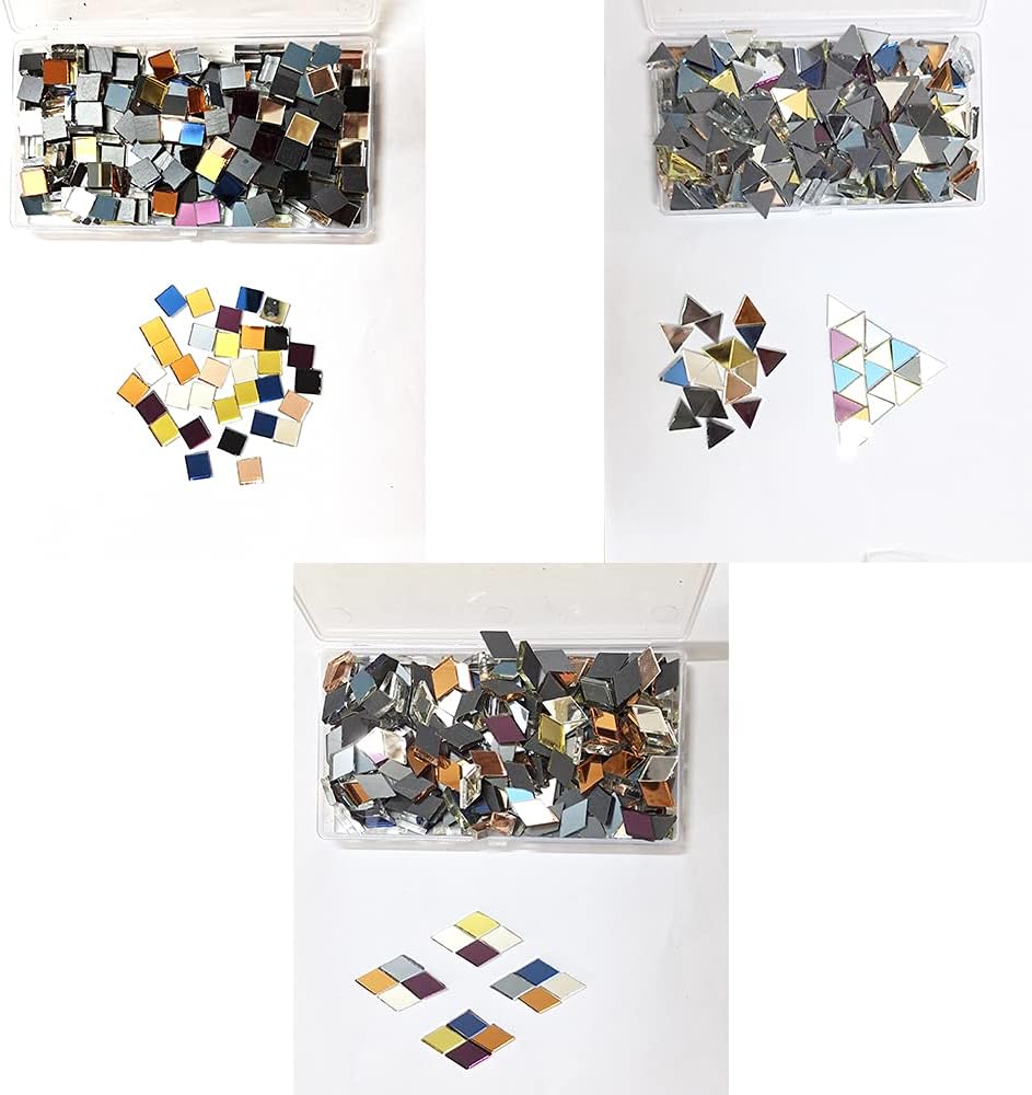 Mollytek Assorted Mirror Mosaic Tile Triangle, Square, Rhombus Shapes Stained Glass Mosaic Tiles for Crafts Mosaic Chips Pieces for Plates,Picture Frames,Flowerpots,Handmade Jewelry -780g/27.51 Ounce