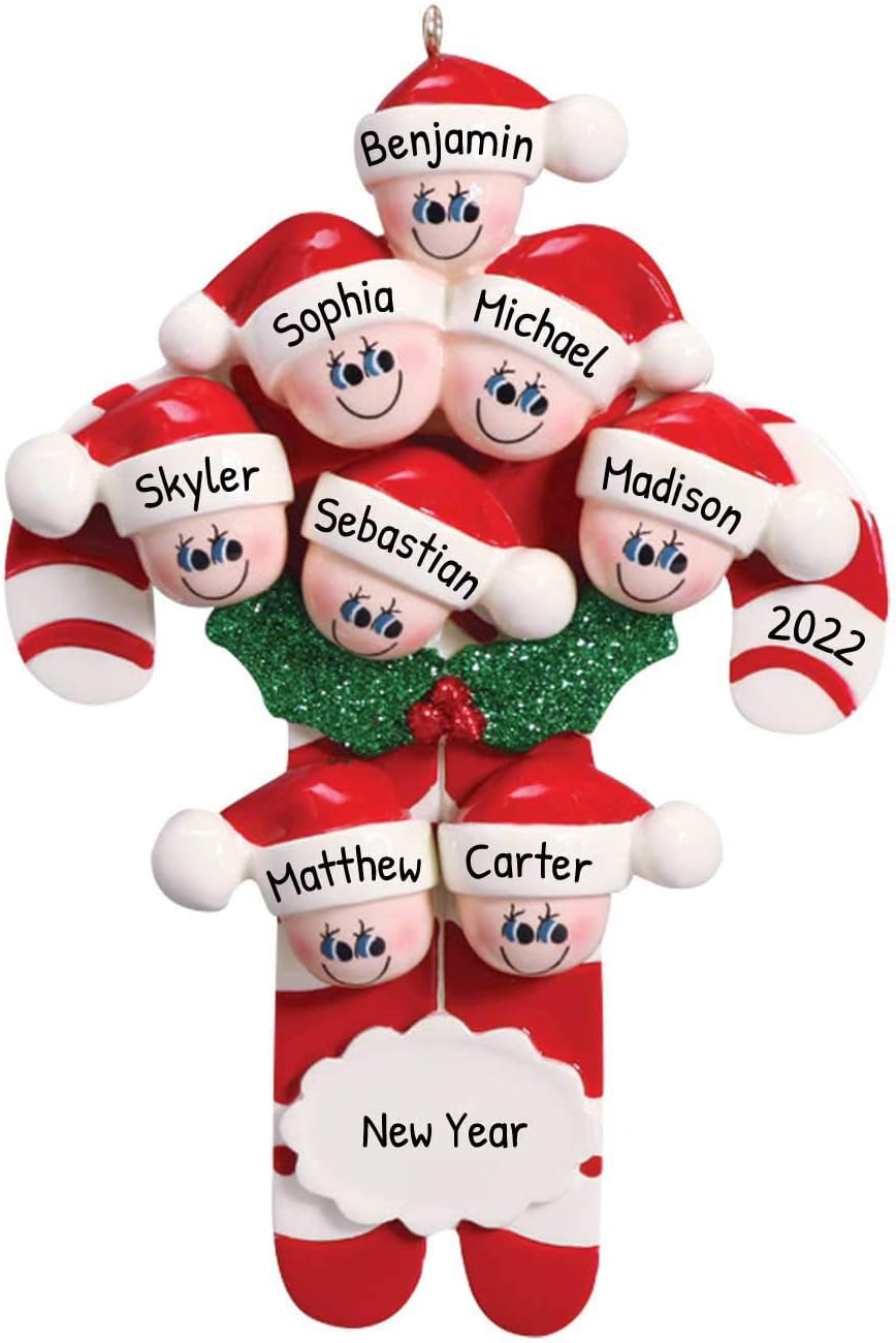 Candy Cane Family of 8 Ornament 2025 Personalized Family Christmas Ornaments 2025 | Holiday Keepsake Holly Berries Personalized Tree Ornaments for Grandchildren, Siblings & Grandkids of Eight Ornament