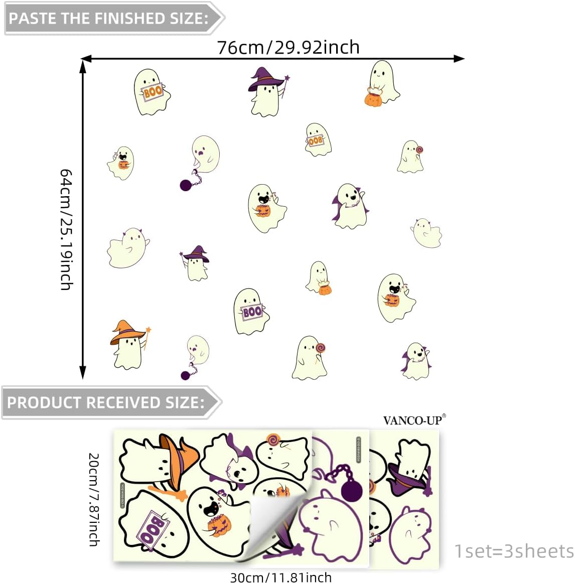 Glow in The Dark Halloween Window Clings Luminous Pumpkin Ghost Window Stickers Decor for Halloween Theme Party Decorations