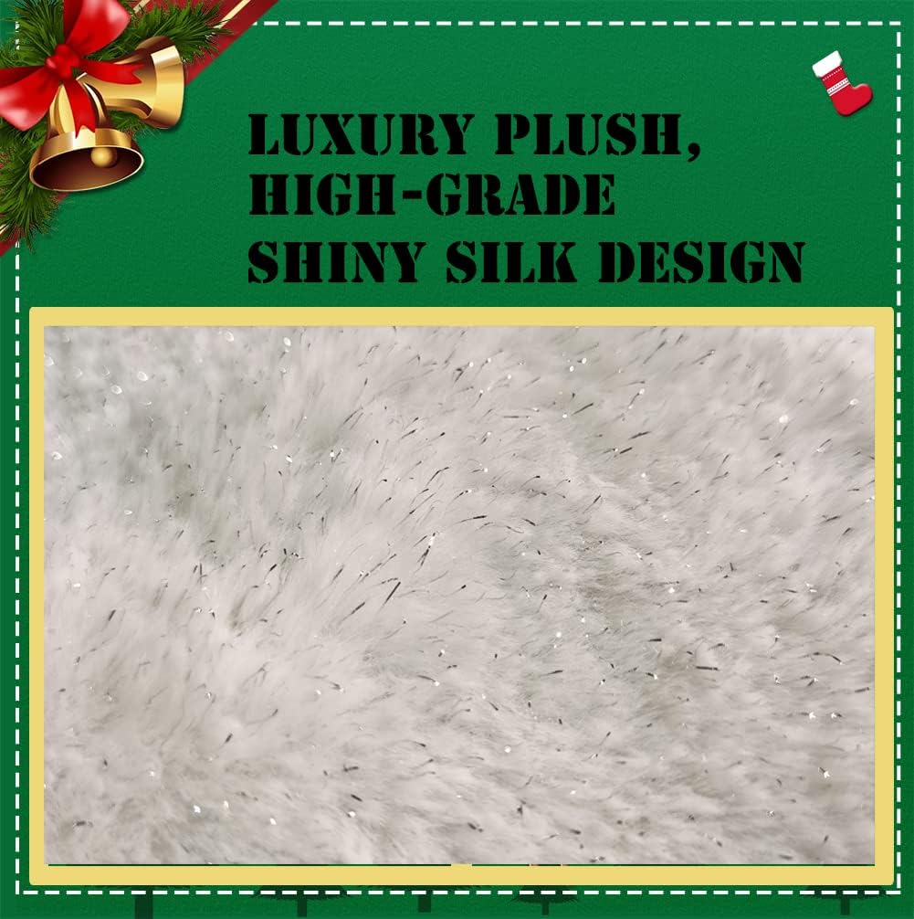 AOGU 48 Inch Faux Fur Christmas Tree Skirt White Shiny Plush Skirt for Merry Christmas Party Christmas Tree Decoration