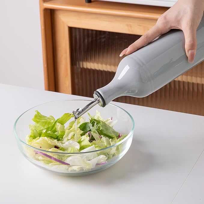 Sweejar Large Ceramic Olive Oil Dispenser Bottle, Opaque Oil Cruet Protects Oil to Reduce Oxidation, Suitable for Storage Oil, Vinegar, Soy Sauce & Other Liquids, Pack of 1, 24 Fl Oz (Gray)