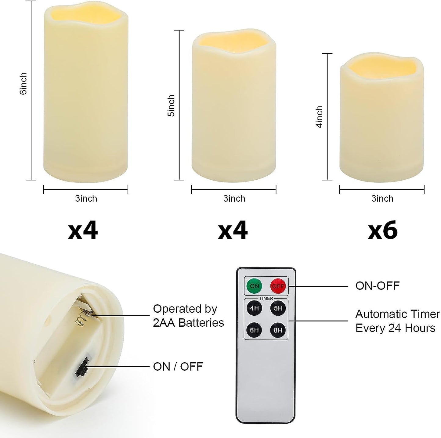 Aignis 14pcs Flameless LED Candles Battery Operated with Remote Timer, Outdoor Indoor Waterproof, Warm Glow for Cozy & Romantic Home/Wedding/Holiday Décor (D 3'' x H 4''/5''/6'')