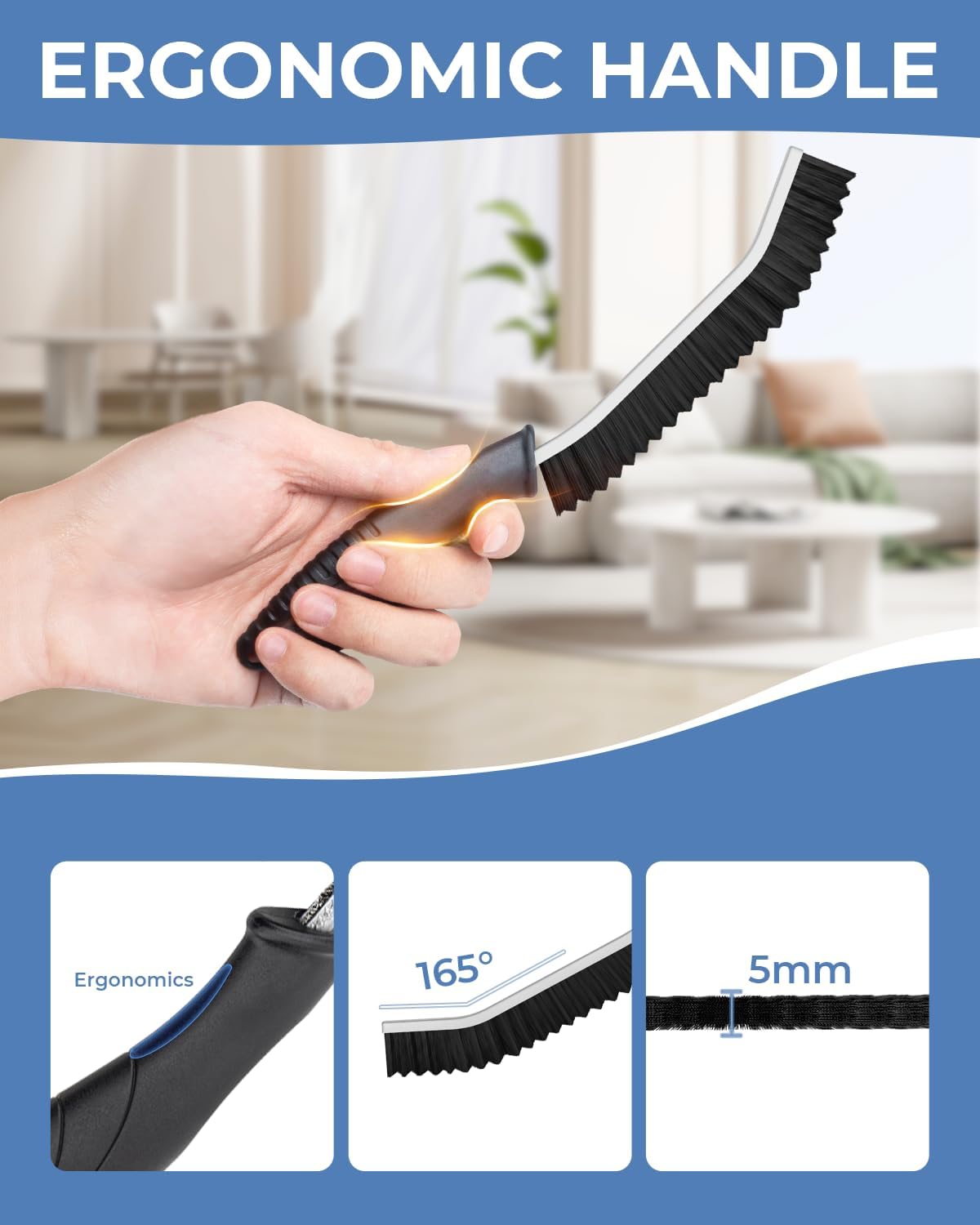 Crevice Cleaning Brushes, Cleaner Scrub Brush Tool for Hard to Reach Tight Space, Home Essentials, Serrated Scrub Brushes, Cleaning Supplies for Shower, Bathroom, Kitchen, Toilet (2, Black)