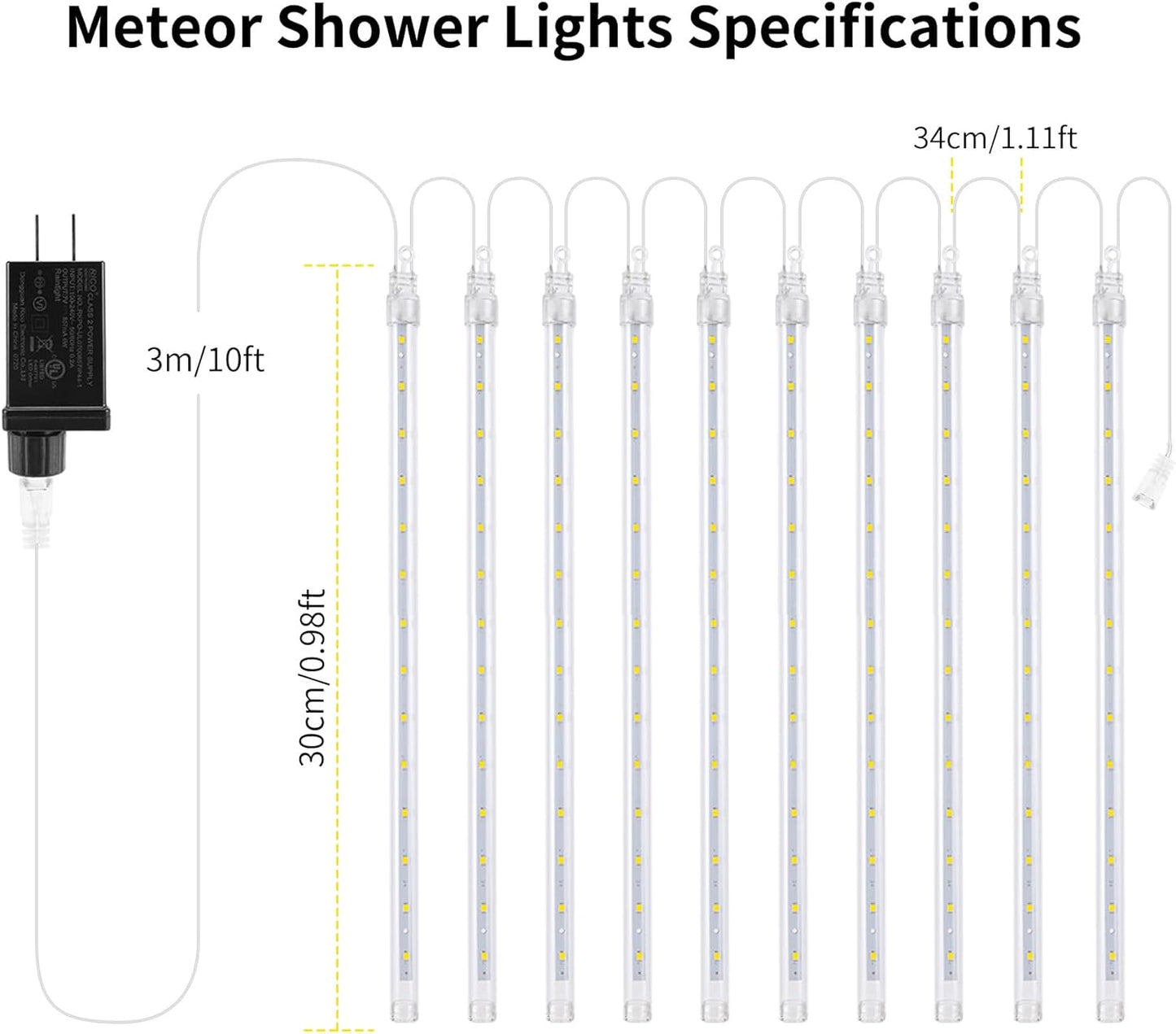 Christmas Meteor Shower Rain Lights, 10 Tube 12 Inch 240 LEDs Icicle Outdoor Raindrop for Xmas Halloween Wedding Party Tree Holiday Decoration, Warm White