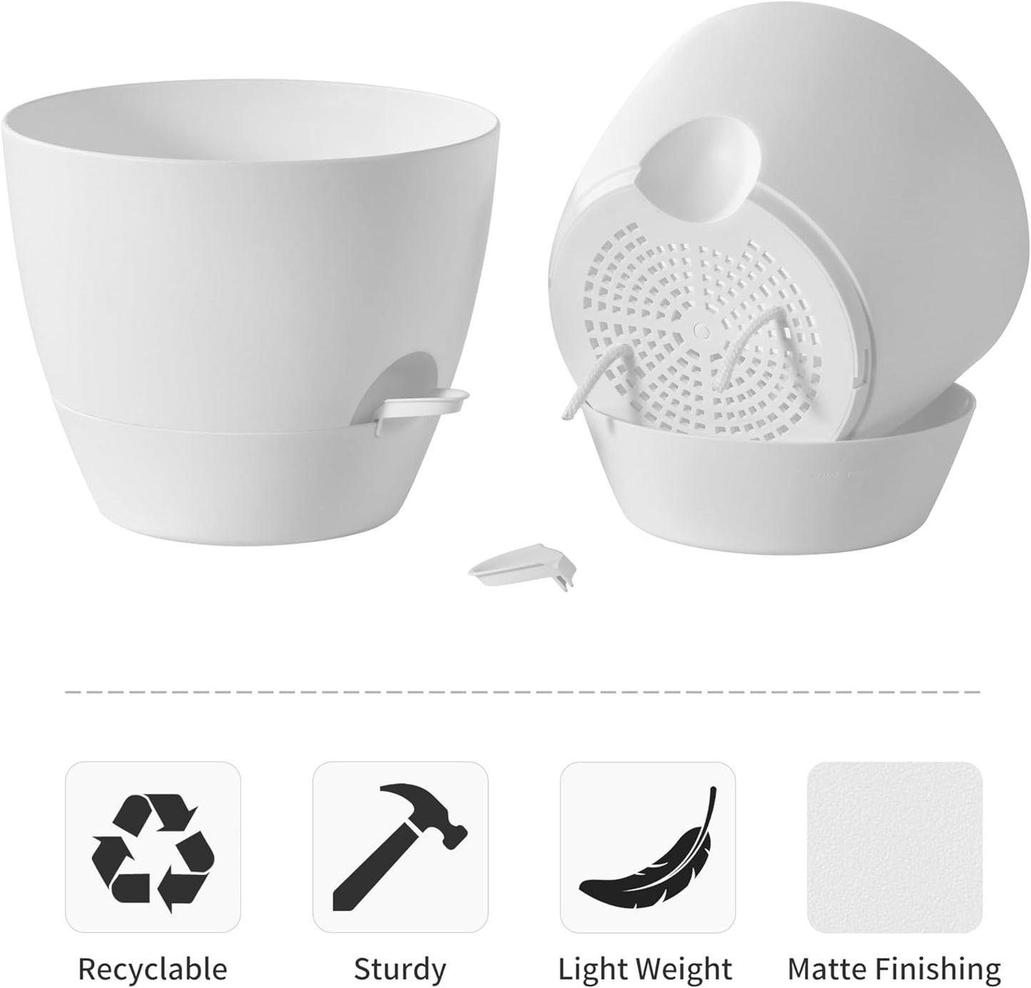 FaithLand 3-Pack Large Planter Pots, 12 10 9 Inch Self Watering Flower Pots for Indoor Outdoor Garden Plants, White