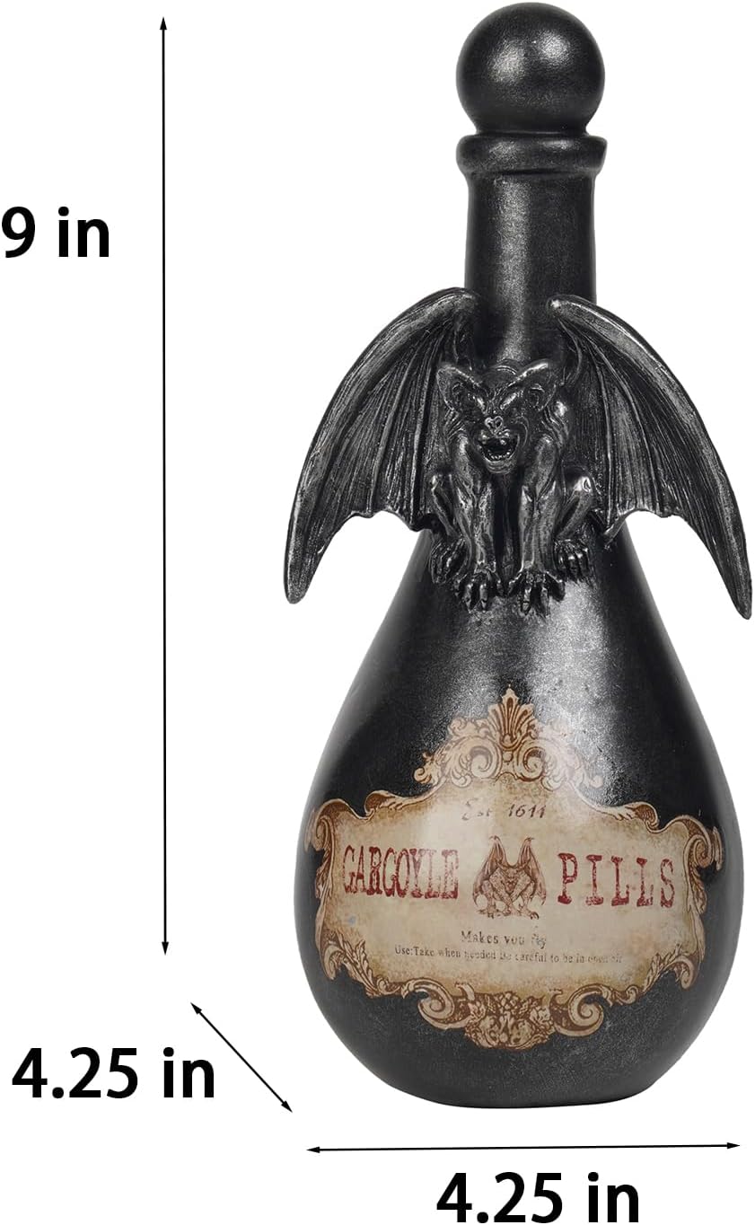 Braxio Gothic Home Decor Potion Bottles - Resin Black Gargoyles Halloween Potion Bottles Room Decor Aesthetic Gift for Women Halloween Prop Accessory Display Bottles 4.25 * 4.25 * 9.5 Inch