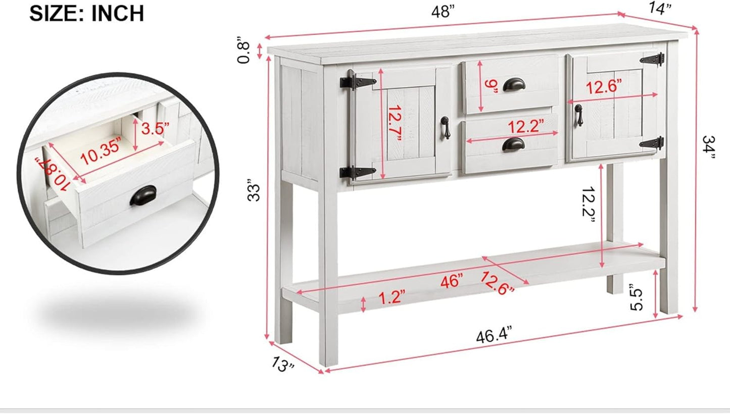 Solid Wood Farmhouse Console Table,Sofa Table with Storage Drawers and Shelves,Entryway Table for Entry Hallway Foyer Sofa Side Table,Fully Assembled (48" Antique White)