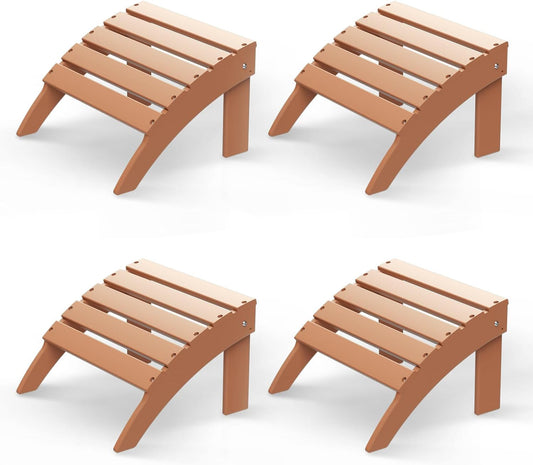 GREENVINES Adirondack-Ottoman | Set of 4 | HDPE Plastic | Outdoor Footrest | All Weather | Foot Rest | Foot Stool | Teak | for Adirondack Chair | for Patio Backyard Pool
