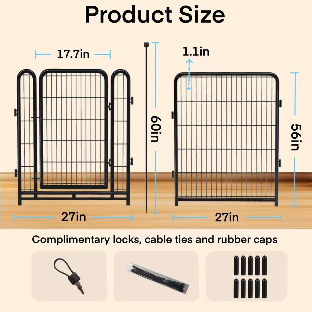10 Panels Dog Fence Outdoor for Yard, 56 in(H) X22.1 Ft(L) Gate 17.7 Inches Wide with Low Sills, Tall Garden Fence with Gate,Heavy Duty Temporary Fencing for Dogs