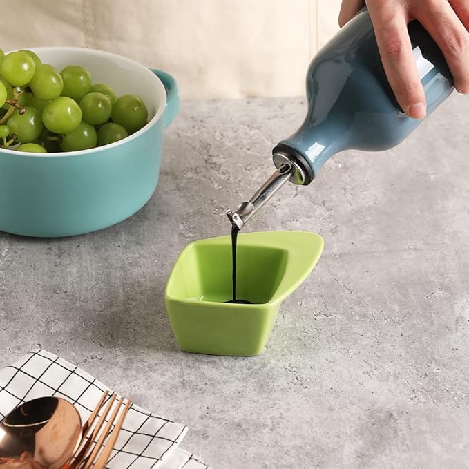 Sweejar Ceramic Olive Oil Dispenser Bottle, 20 Oz Relief Opaque Oil Cruet Protects Oil To Reduce Oxidation, Suitable for Storage Oil, Vinegar, Soy Sauce, Coffee Syrup, Liquids, Set of 1 (Fog Blue)