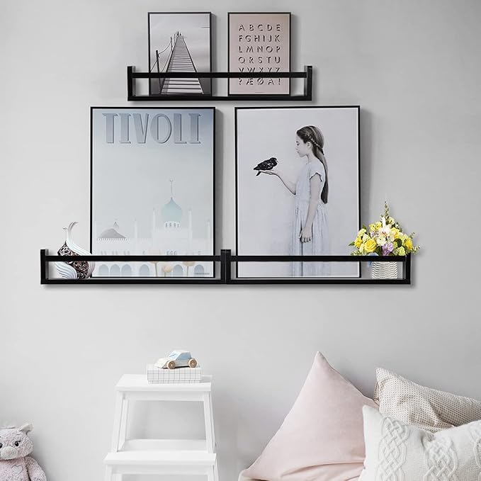 AZSKY Classic Nursery Book Shelves Black Wooden Floating Shelves Wall Bookshelf for Bathroom Decor Kitchen Spice Rack Organizer Kids Room 24 Inch Set of 3