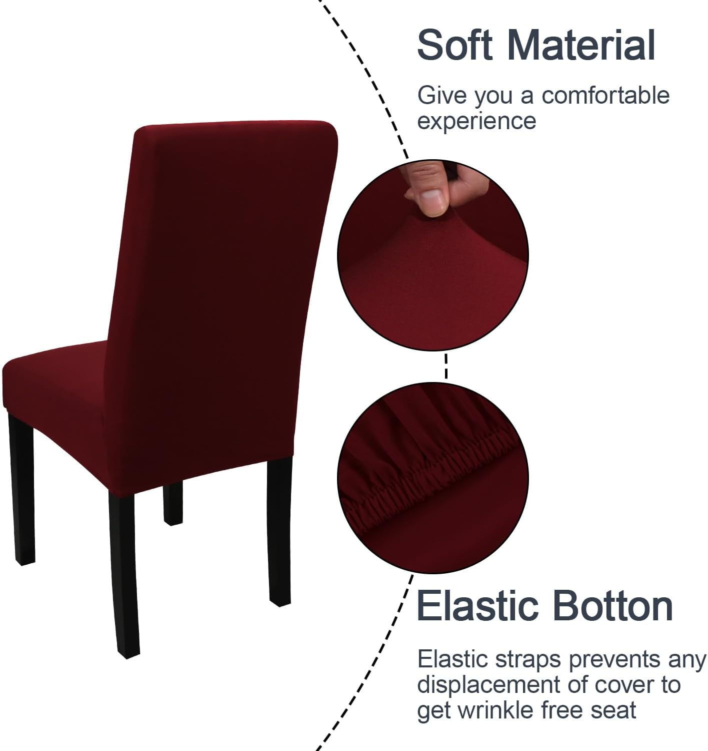 JQinHome 6 Pcs Dining Chair Slipcover,High Stretch Removable Washable Chair Seat Protector Cover for Home Party Hotel Wedding Ceremony (Burgundy)