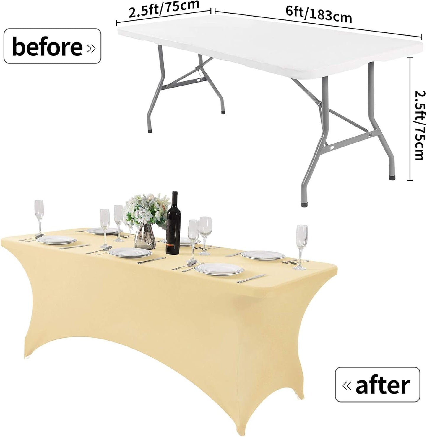 Spandex Table Cover for 6Ft or 4fT or 8ft Table Universal Fitted Stretch Tablecloth for Party, Banquet, Wedding and Events-Champagne