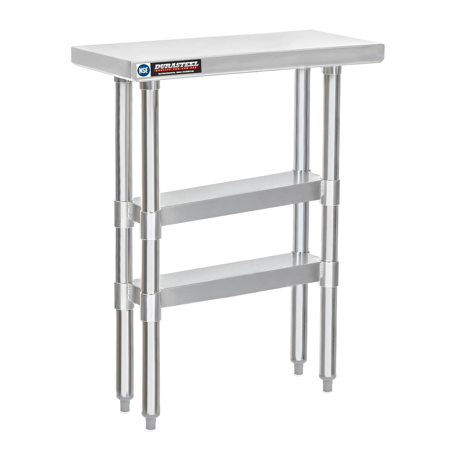 DuraSteel Food Prep Stainless Steel Table - 30 x 12 Inch Commercial Metal Workbench with Adjustable Under Shelf - NSF Certified - for Restaurant, Warehouse, Home, Kitchen, Garage