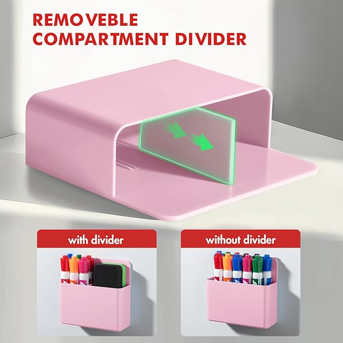 BEYGORM 2 Pack Plastics Magnetic Pen Holder for Refrigerator, Dry Erase Marker Holder for Whiteboard，Magnet School Locker Organizer Accessories, Pencil Cup, Pen Caddy, Classroom Organization(Pink)