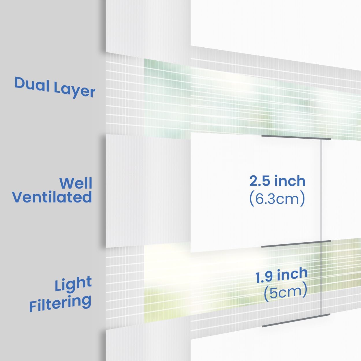 Foiresoft Standard Zebra Roller Blinds for Windows [W49 x H64 Inch, White, Basic], Light Filtering Dual Layer Shades for Bedroom, Living Room, Office, 13 Colors