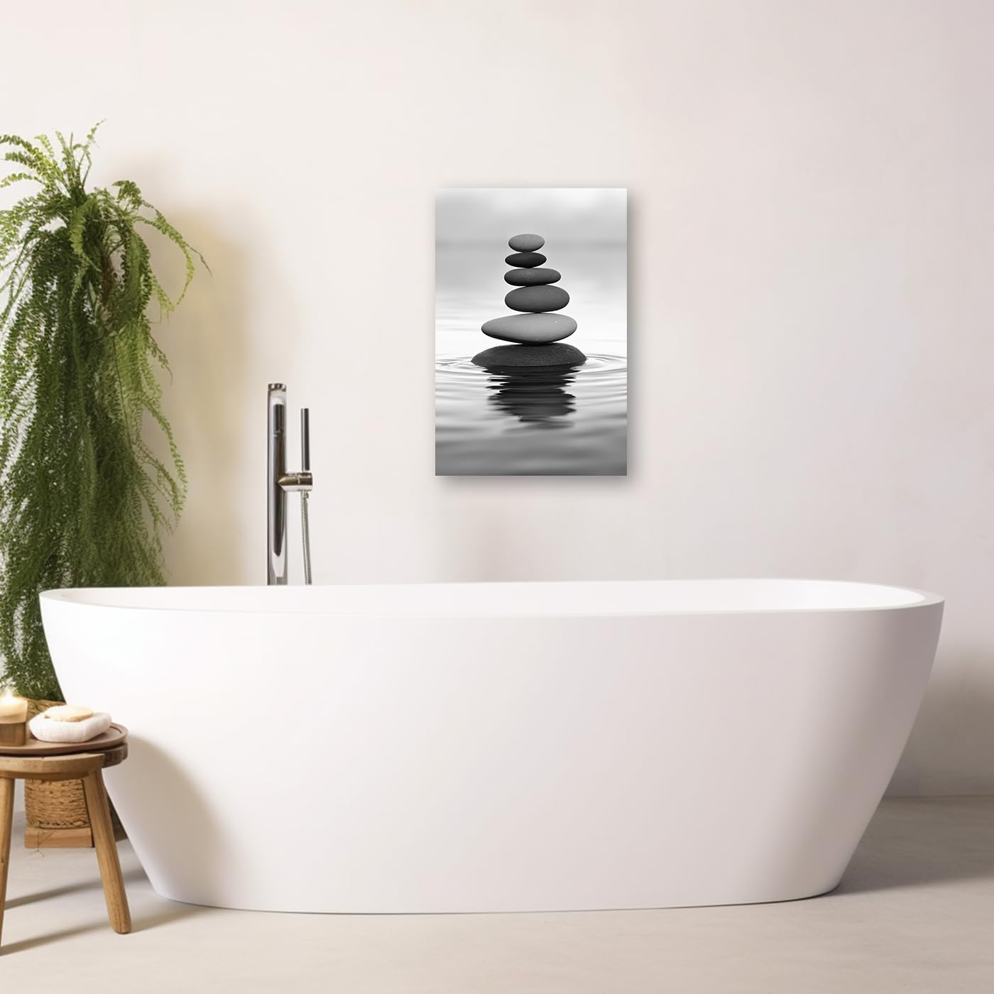 DOARTDO Zen Picture Wall Decor Black and White Zen Stone Canvas Wall Art Spa Stone Picture Print Bathroom Yoga Room Decor Frame (28.00" x 42.00", Zen Stone - 2)