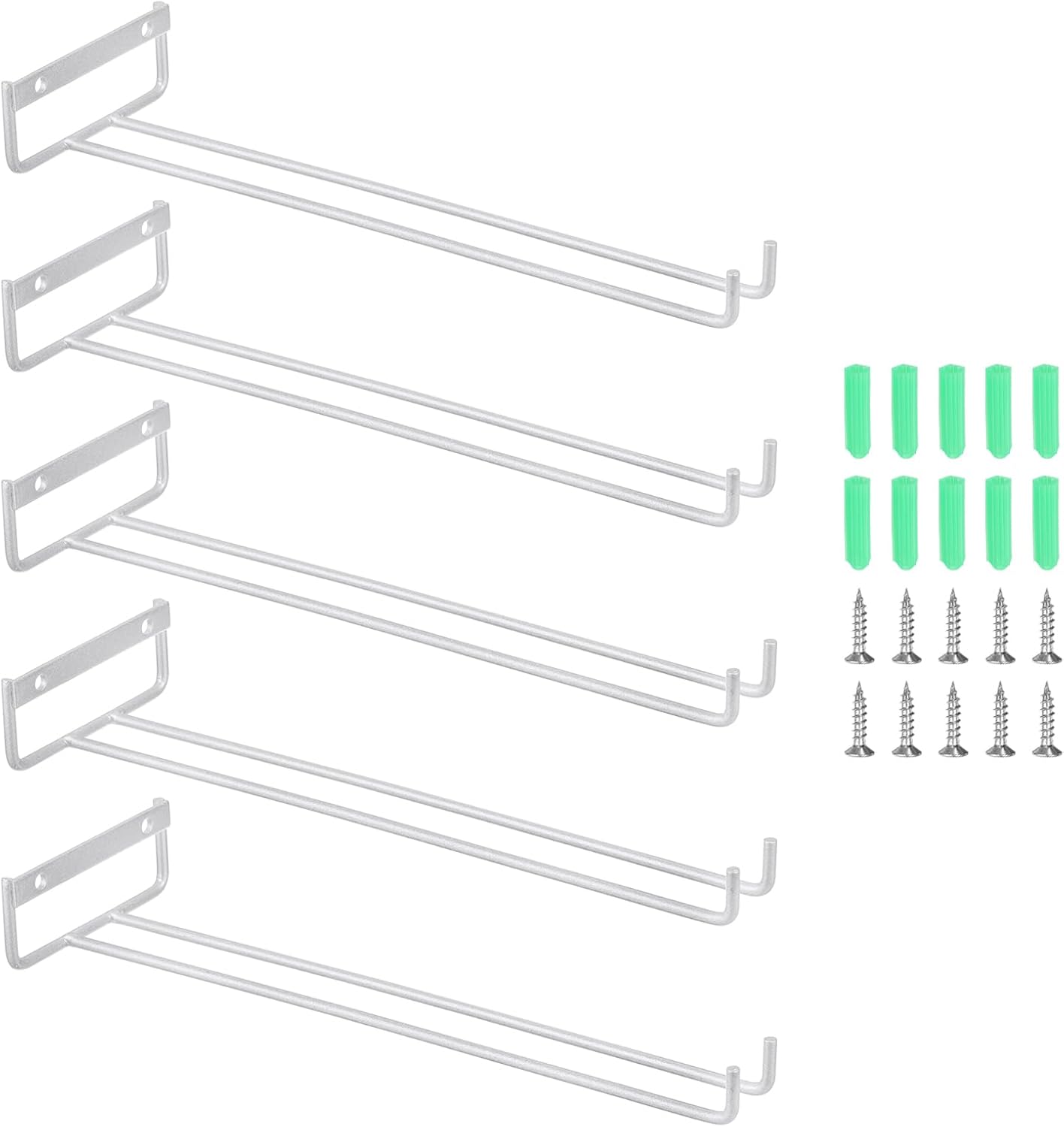 uxcell 5Pcs Wine Glass Rack, 11.81 Inch Iron Wine Glasses Rack Under Cabinet Stemware Rack - Wall Mountable Wine Glass Holder Storage Hanger for Bars Coffee Restaurants Kitchens, Silver