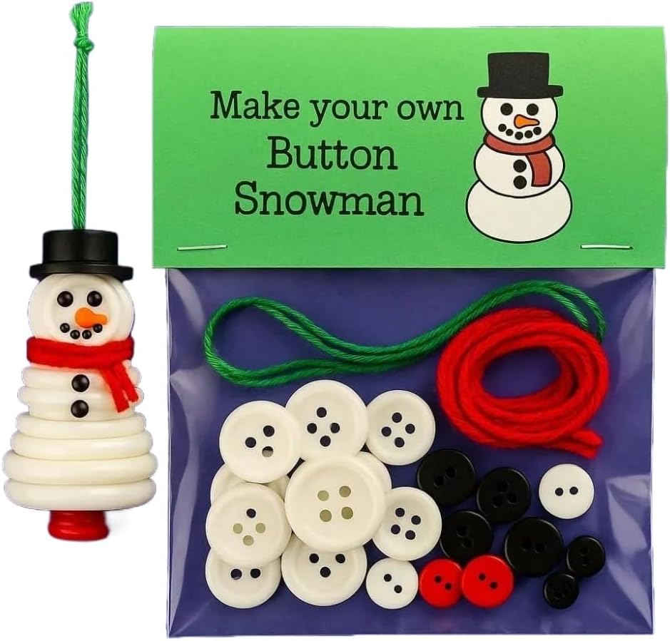 DIY Christmas Button Ornament Making Set - Snowman/Santa/Angel, Fun Holiday Craft Kit for All Ages, Ideal Xmas Tree Hanging Decor & Festive Gifts (8pcs-A)