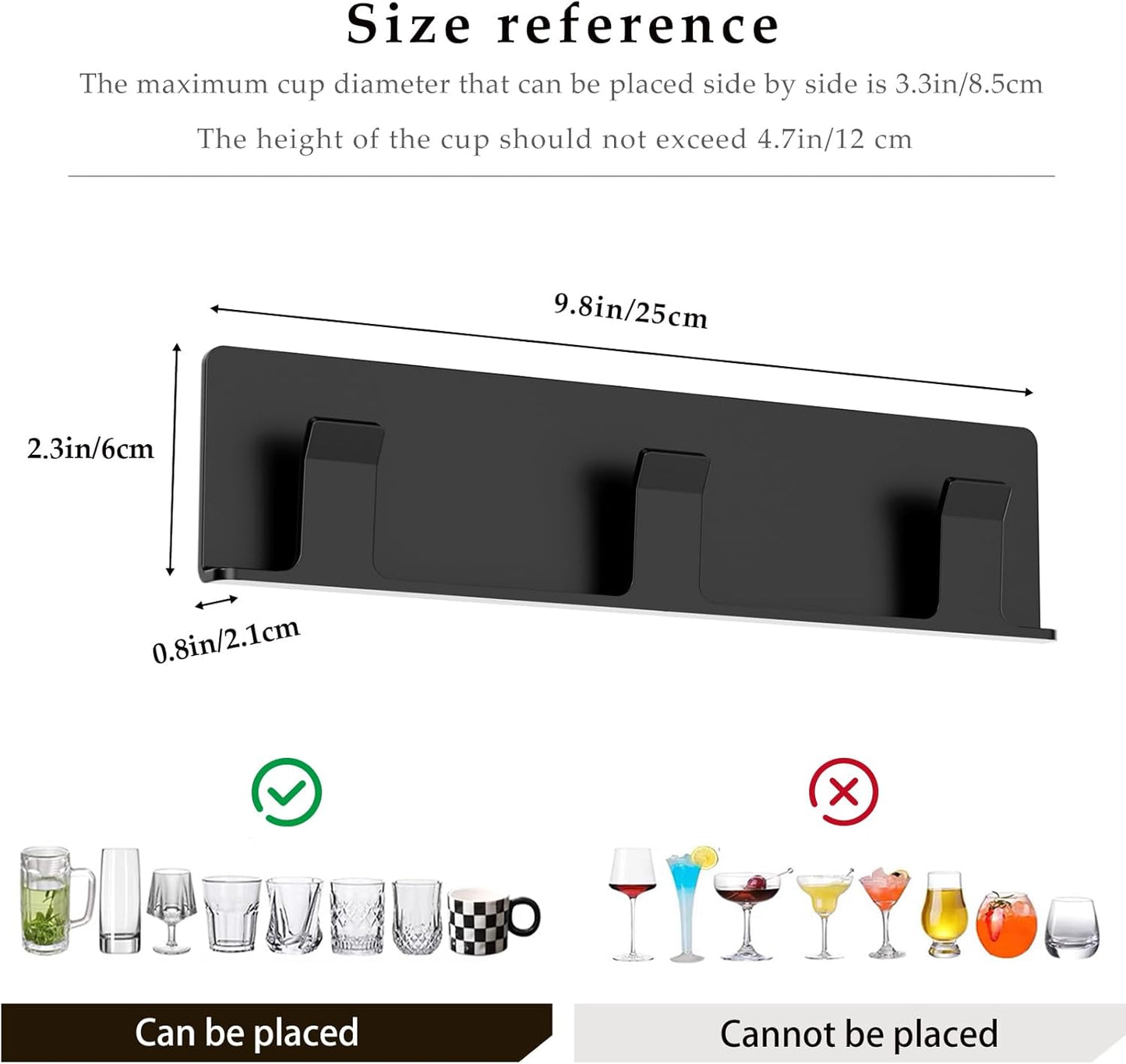 Cup Holder, 4 Pack Wine Glass Holder，No Drilling Installation Wine Glass Holder Wall Mounted for Dining Room, Kitchen and Bar Daily Use (Classic Black)