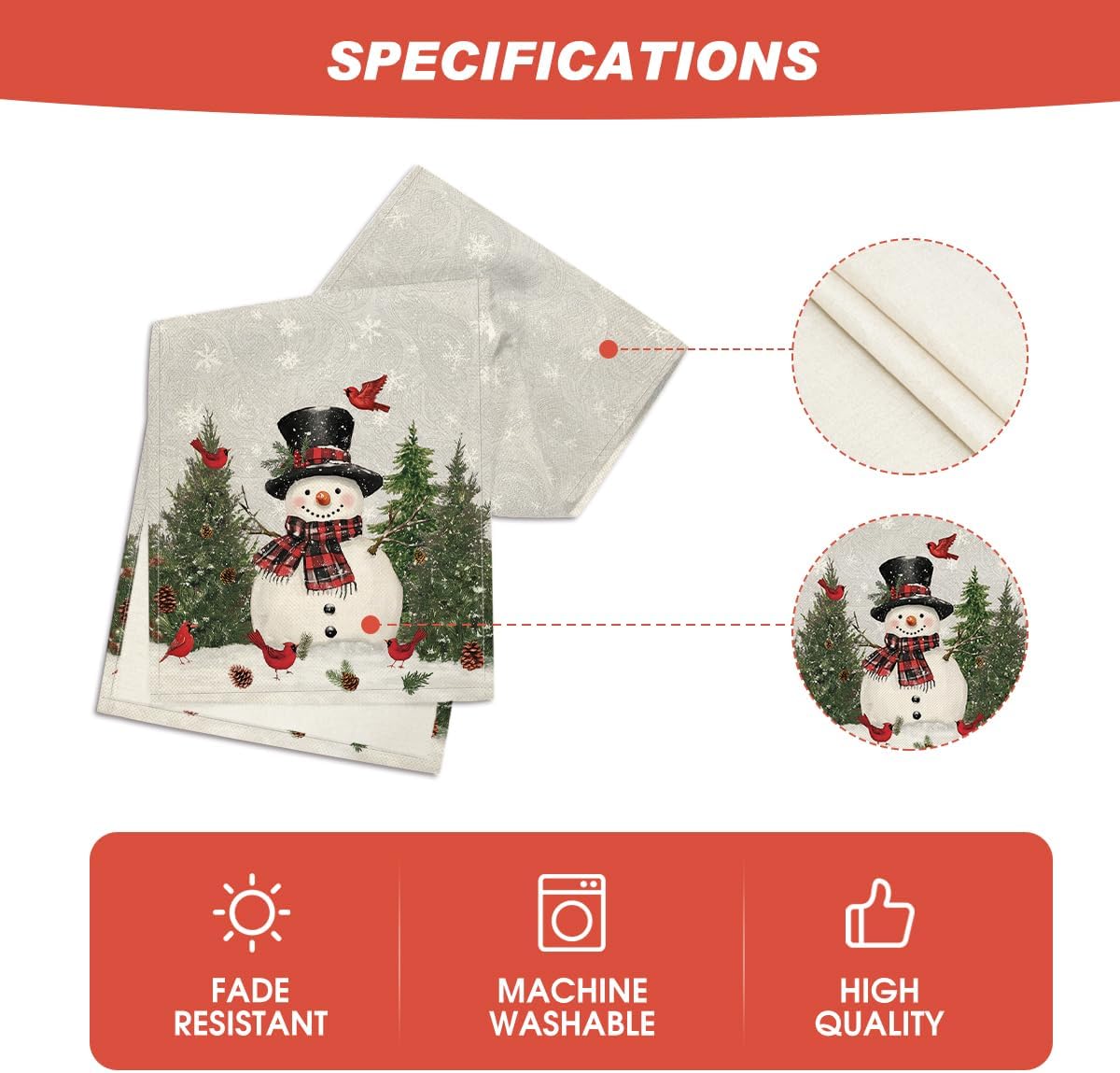 Artoid Mode Snowman Birds Trees Christmas Table Runner, Seasonal Silver Winter Holiday Kitchen Dining Table Decoration for Home Party Decor 13 x 60 Inch