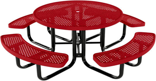 Coated Outdoor Furniture Heavy-Duty Portable Outdoor Kids Table with Umbrella Hole, Punched Steel Kids Picnic Table, Commercial-Grade, Made in America (46 In, Round, Childrens, Textured Red)