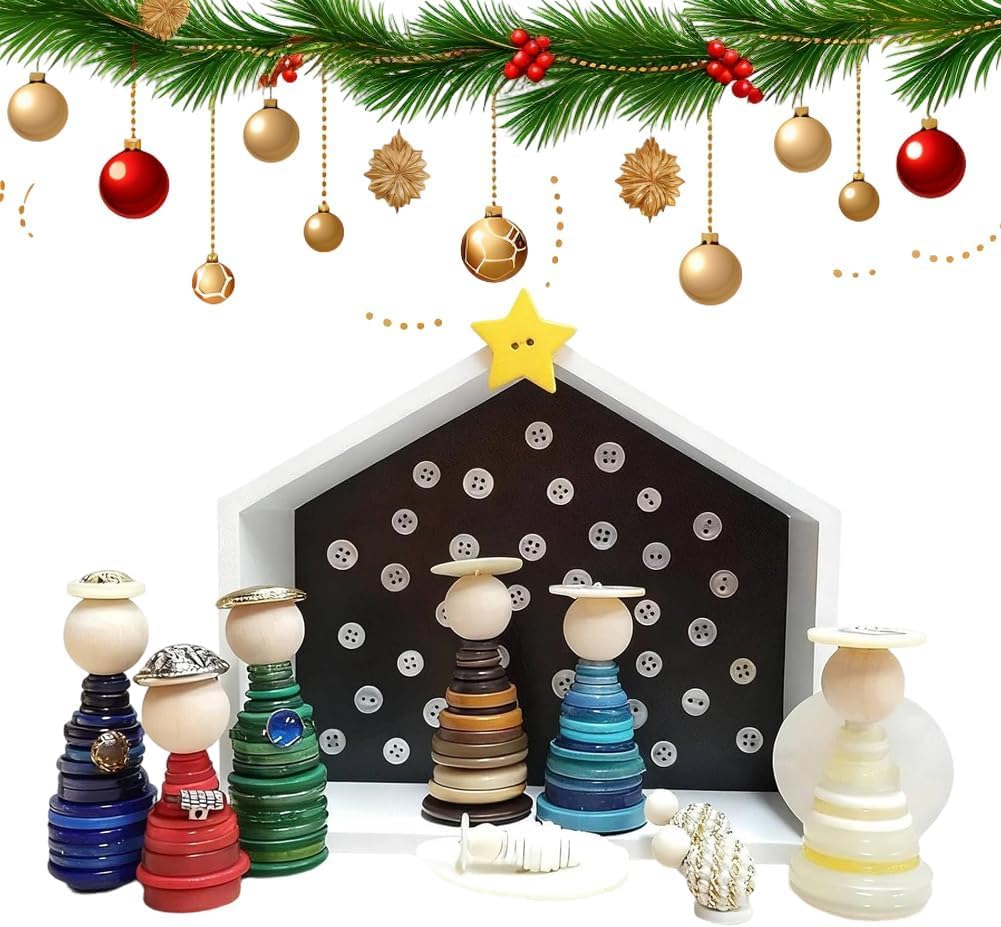 DIY Christmas Button Ornament Making Set - Snowman/Santa/Angel, Fun Holiday Craft Kit for All Ages, Ideal Xmas Tree Hanging Decor & Festive Gifts (6pcs-E)