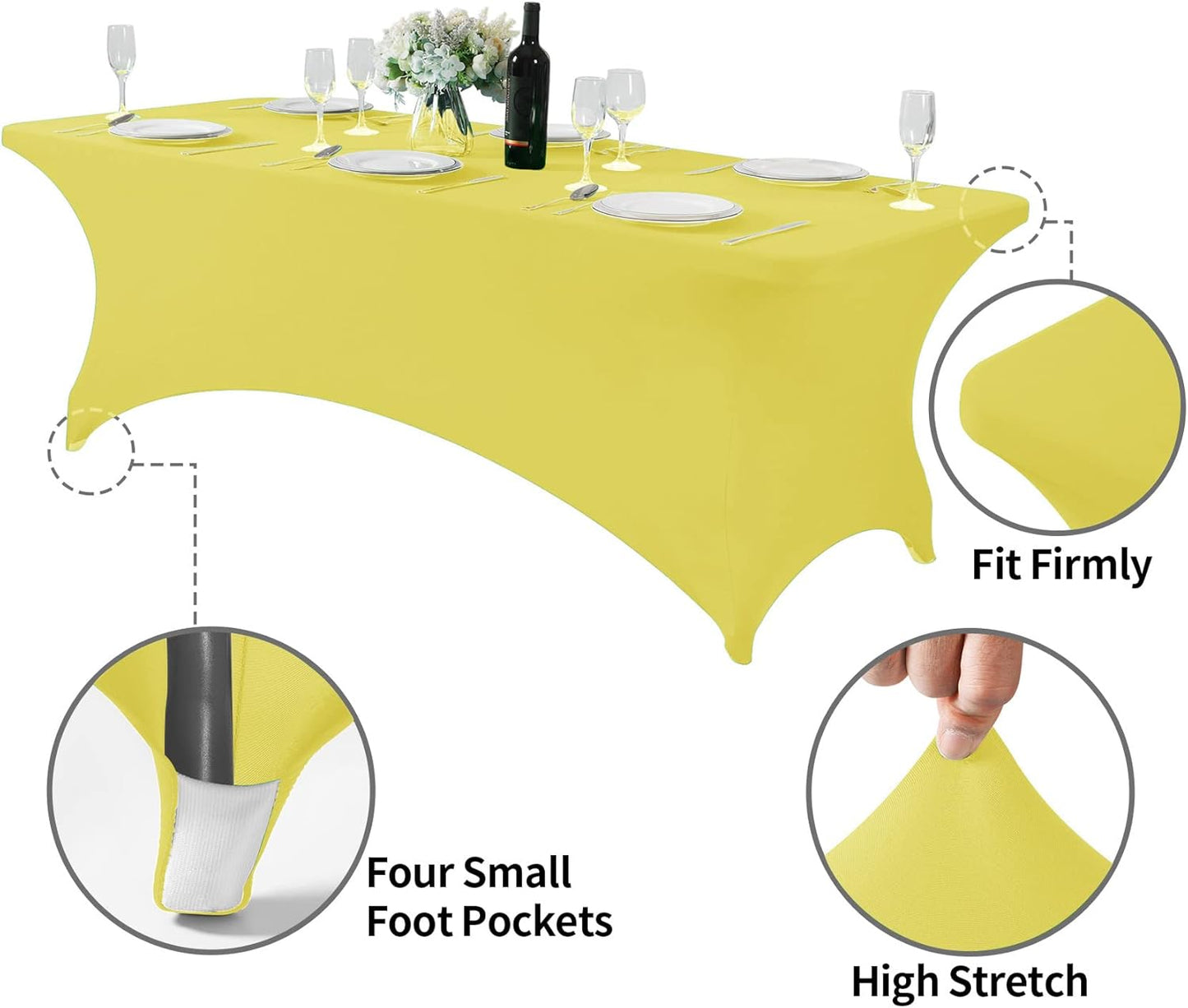 Spandex Table Cover for 8FT or 4ft or 6ft Table Universal Fitted Stretch Tablecloth for Party, Banquet, Wedding and Events-Yellow