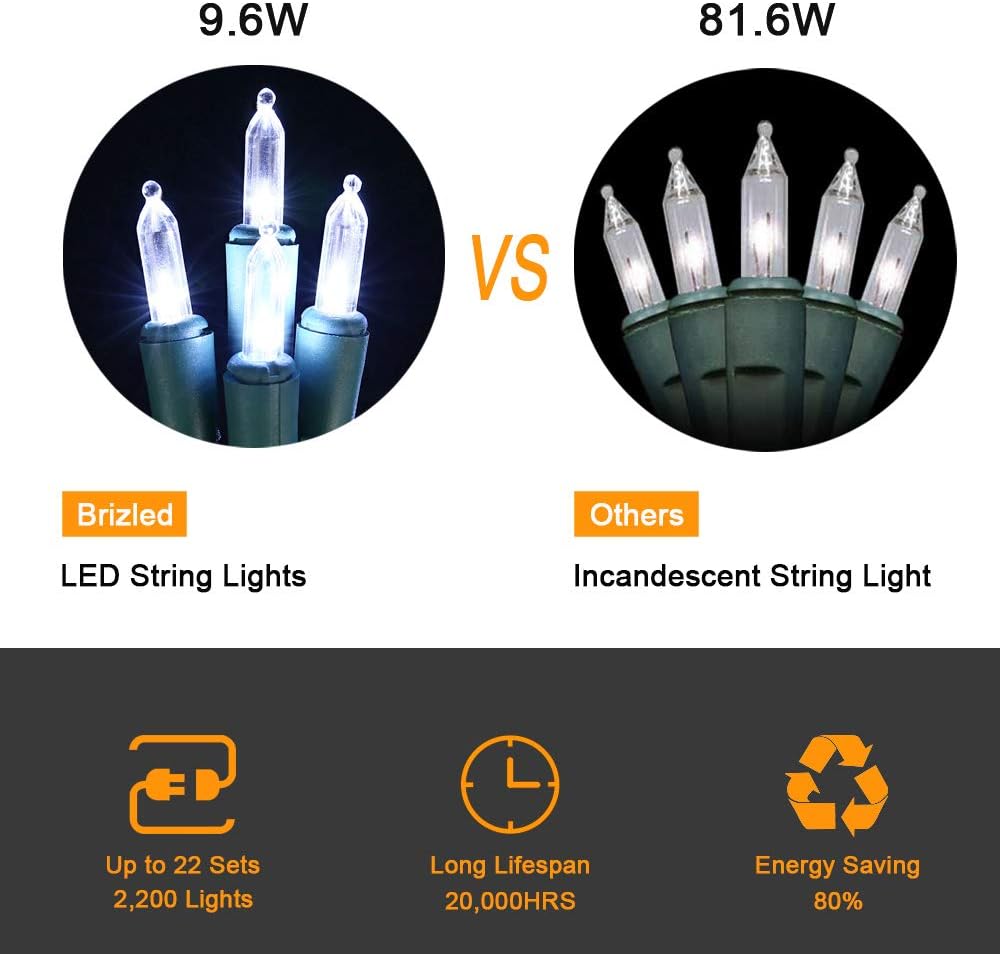 Brizled 4 Pack LED Christmas Lights, 33ft 100 LED Christmas String Lights, 120V UL Certified Connectable Xmas Tree Light Mini White Xmas Light for Home Tree Patio Indoor Outdoor Decoration, Cool White