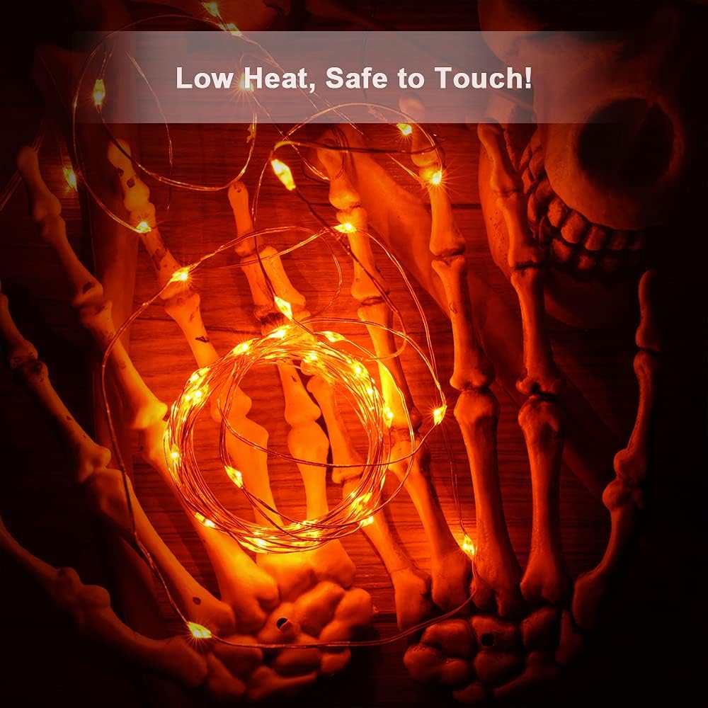 BrizLabs Orange Fairy Lights, 4 Pack 19.47ft 60 LED Orange Halloween Lights, 8 Modes Battery Halloween Light with Remote, Waterproof Outdoor Indoor Twinkle Light for Home Christmas Holiday Party Decor