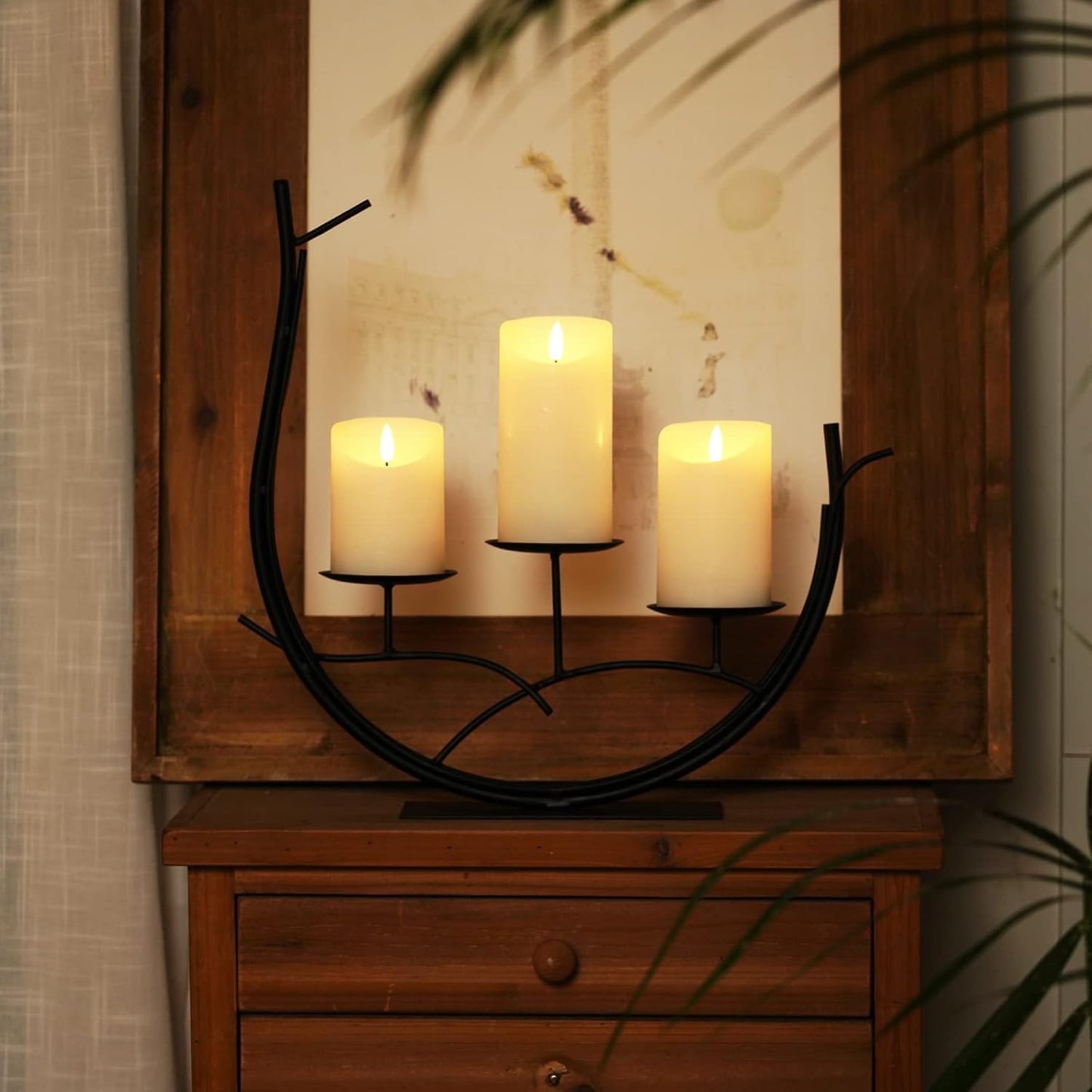 Homemory Flickering Flameless Candles, Realistic LED Candles with Remote and Timer, Textured Wax with Water Ripple, Battery Operated Wax Candles, Set of 3, Ivory