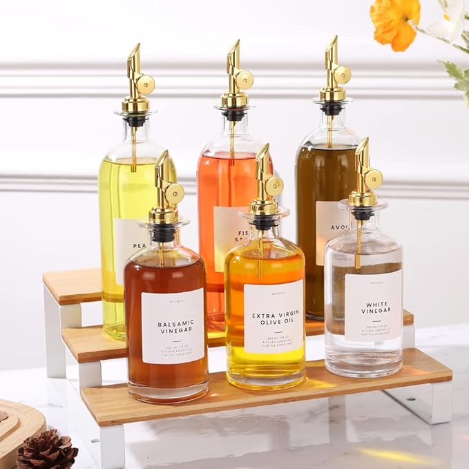 Molimoli Oil and Vinegar Dispenser with Metal Pour Spout, Weighted Pourer, Glass Bottle Dispenser for Kitchen, Olive Oil Cruet, Glass Olive Oil Bottle | 500ml, Set of 2