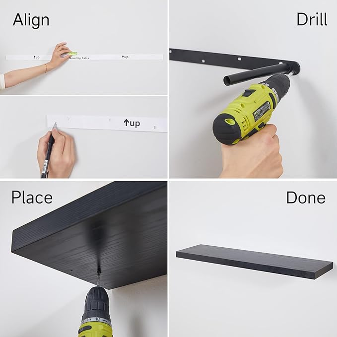 BAYKA Floating Shelves for Wall, 36 inches Long Wall Mounted Rustic Wood Shelves for Bathroom, Bedroom, Living Room, for Books/Storage/Decor with 30lbs Capacity（Black,Set of 3