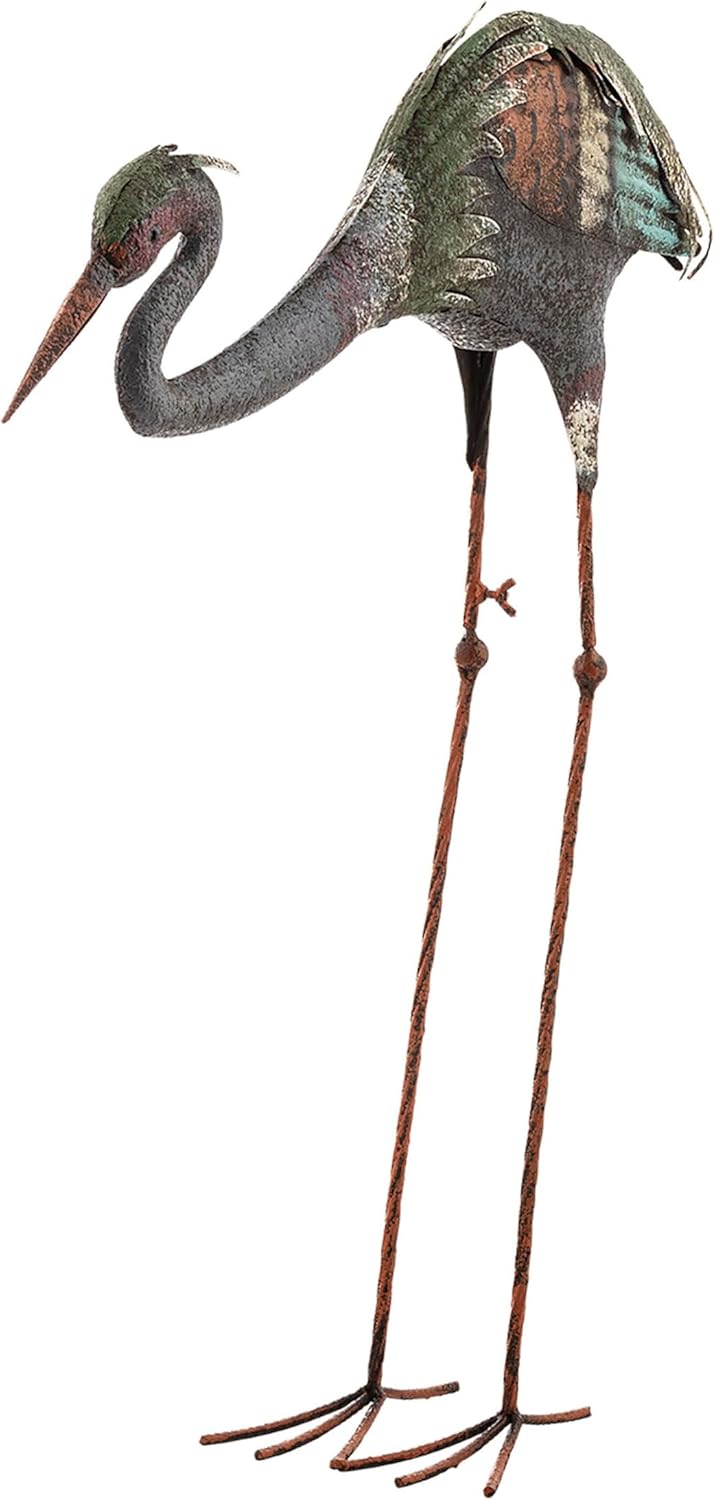 Alpine Corporation 30" Tall Outdoor Rustic Metal Bowing Crane Statue Yard Art Decoration