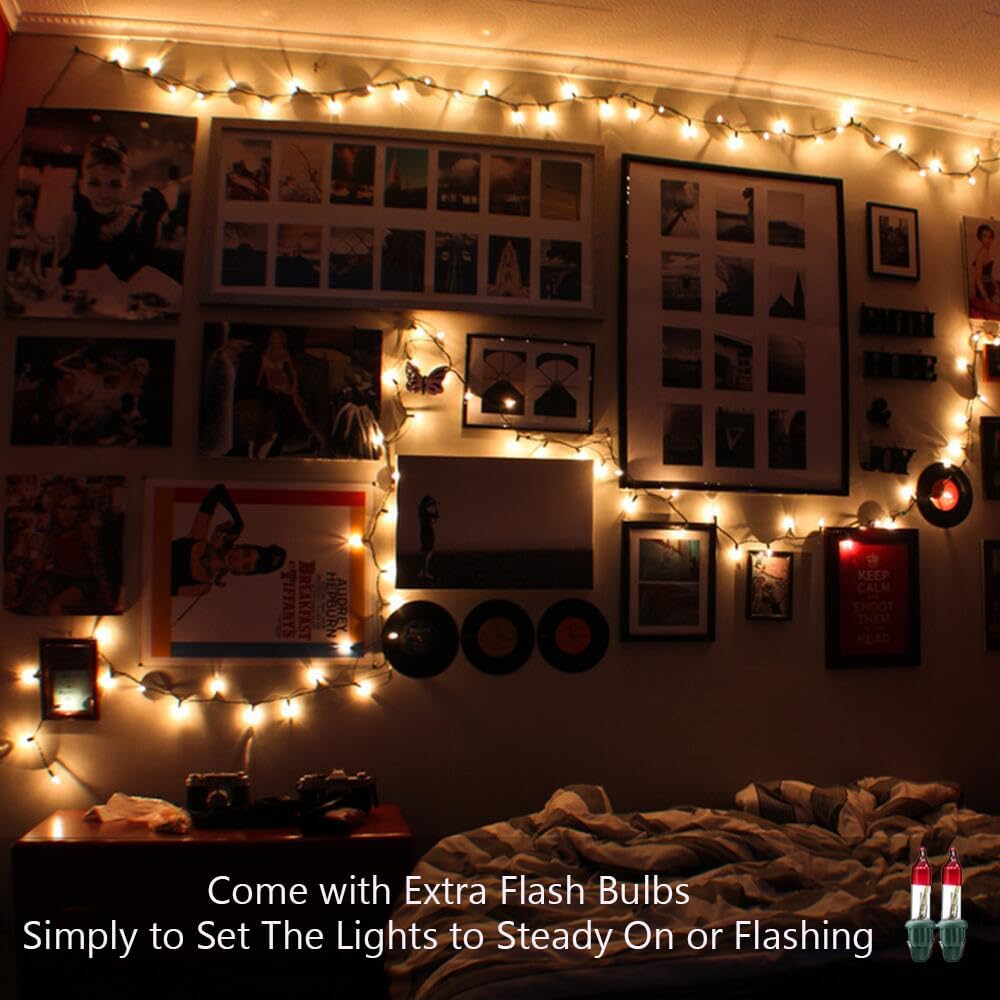 BrizLabs Steady On & Twinkle Christmas Lights - 100-ct Clear Outdoor Connectable Incandescent Mini Lights, Warm White String Lights for Xmas Tree, Indoor Holiday Party