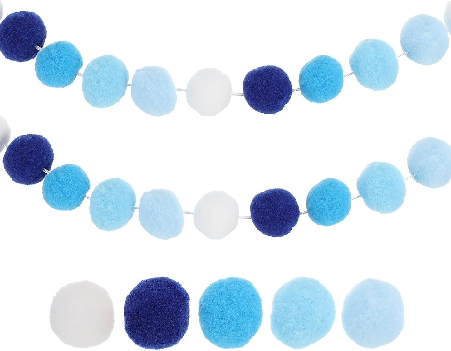 PATIKIL 13Ft Pom Pom Garland Decorations, 2Pcs Colorful Felt Ball Garland Banner Cute Rainbow Pompom Hanging Decorations for Tree Ornaments Homes Decor, White/Blue Series