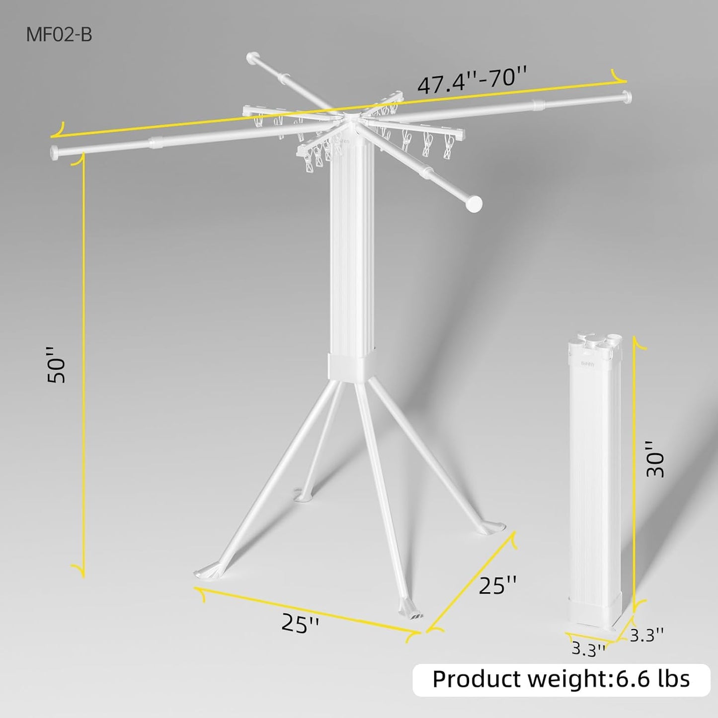 BIREN Clothes Drying Rack Foldable Extending Laundry Rack with 16 Clips Collapsible Clothing Rack Space-Saving Clothing Racks for Hanging Clothes, Indoor, Camping, Balcony, Outdoor