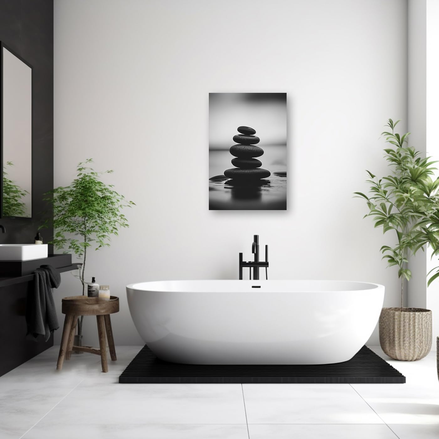 DOARTDO Zen Canvas Wall Art Black and White Zen Stone Picture Print Meditation Relax Spirit Spa Room Bathroom Decor Frame (28.00" x 42.00", Zen Stone - 3)