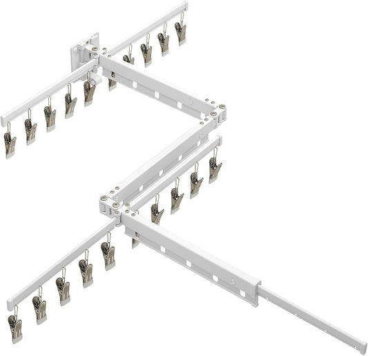 Hoimpro White 51" Clothes Drying Rack Retractable Foldable Wall Mounted, Tri-Fold Space Saving Collapsible for Hanging Clothing Coat, Ideal for Patio, Laundry Room Organization and Storage, Bathroom